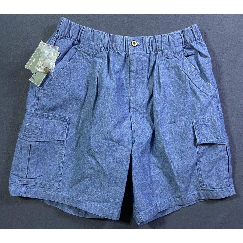New Knightsbridge Cargo Shorts Men M Blue Multi Outdoor Deadstock Flex Waist NWT